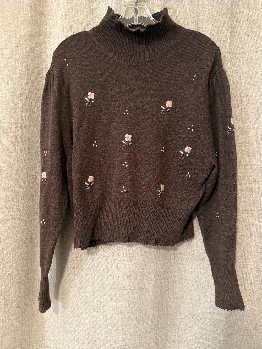 Something Navy Floral Embroidered Mock Neck Sweater | S